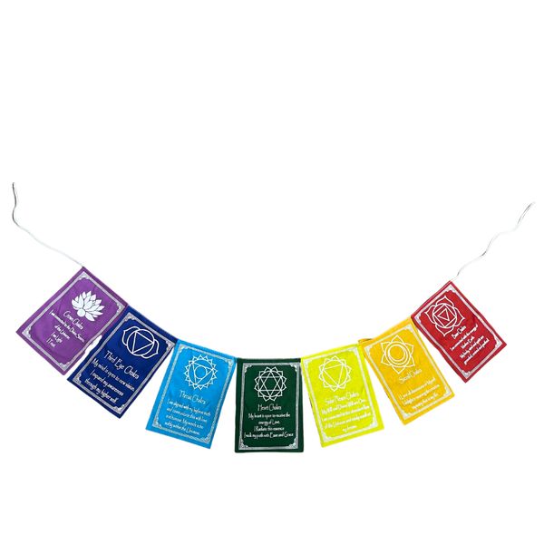 Banderas Tibetanas 7 Chakras Colores y Mantra - Grande (7 banderas)