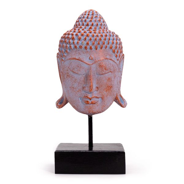 Cabeza de Buda de la Serenidad sobre soporte - Cobre Azul