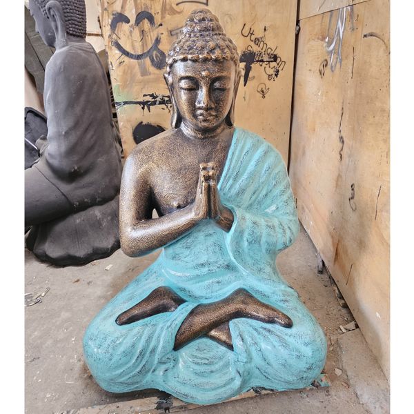 Estatua de Buda Turquesa y Dorado Mediana de Oración