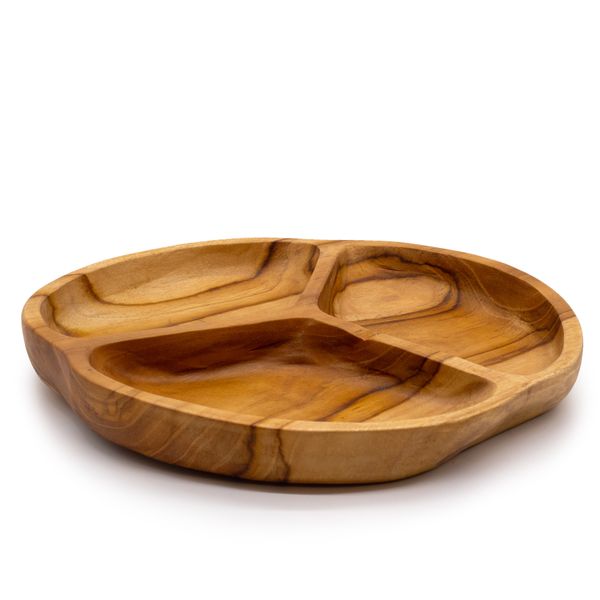Cuenco de Frutas de Madera de Teca - Tres Secciones
