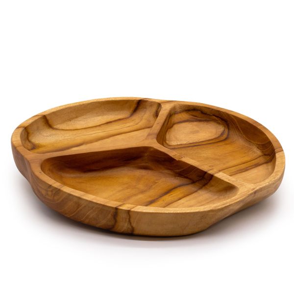 Cuenco de Frutas de Madera de Teca - Tres Secciones