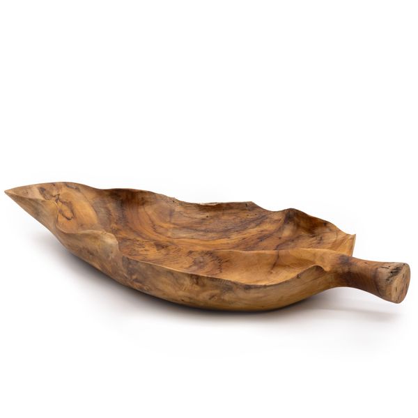 Cuenco de Frutas de Madera de Teca - Hoja Grande