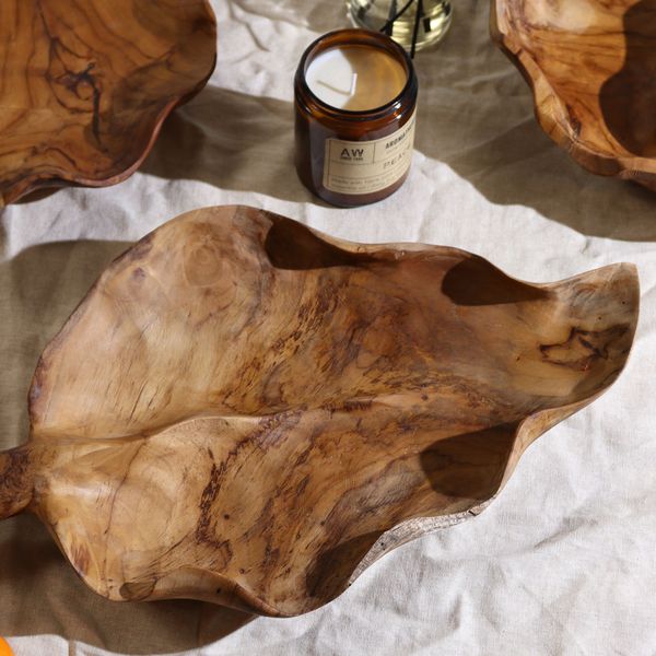 Cuenco de Frutas de Madera de Teca - Hoja Grande