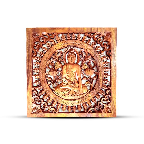 Panel de Madera Cuadrado con Buda 40x40 cm