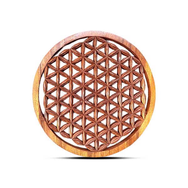 Panel de Madera Redondo con Flor de la Vida 40 cm
