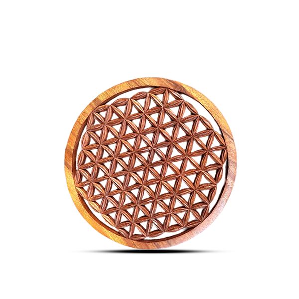 Panel de Madera Redondo con Flor de la Vida 30 cm