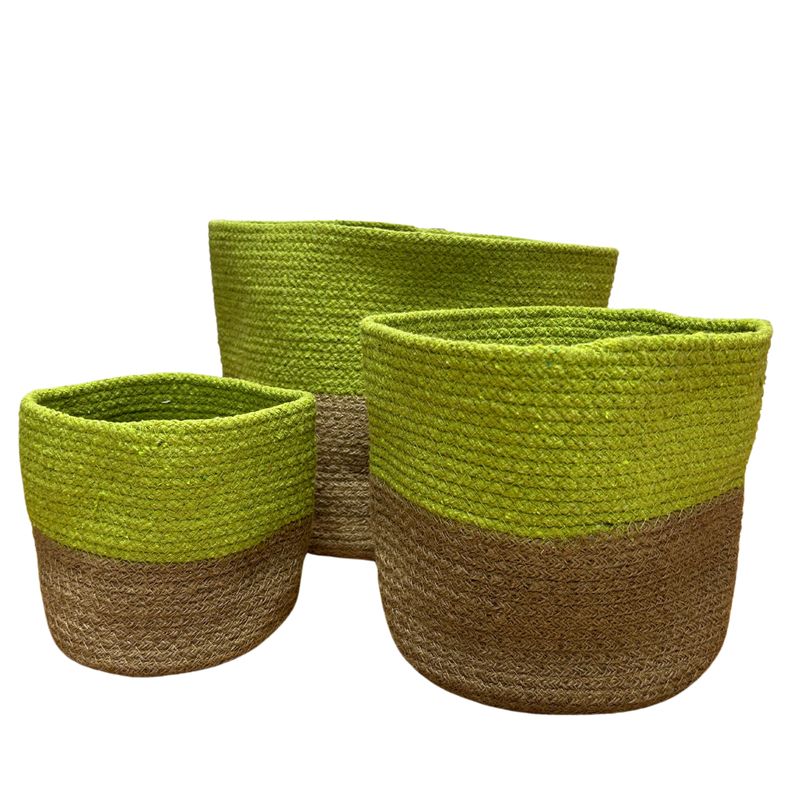 Cestas de 3 Cestas de Algodón y Yute Verde