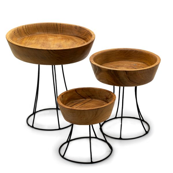 Cuencos de Madera de Teca Elevados