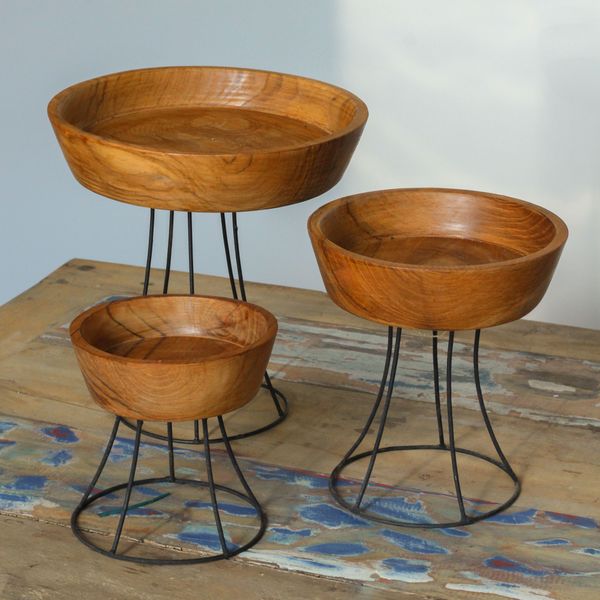 Cuencos de Madera de Teca Elevados
