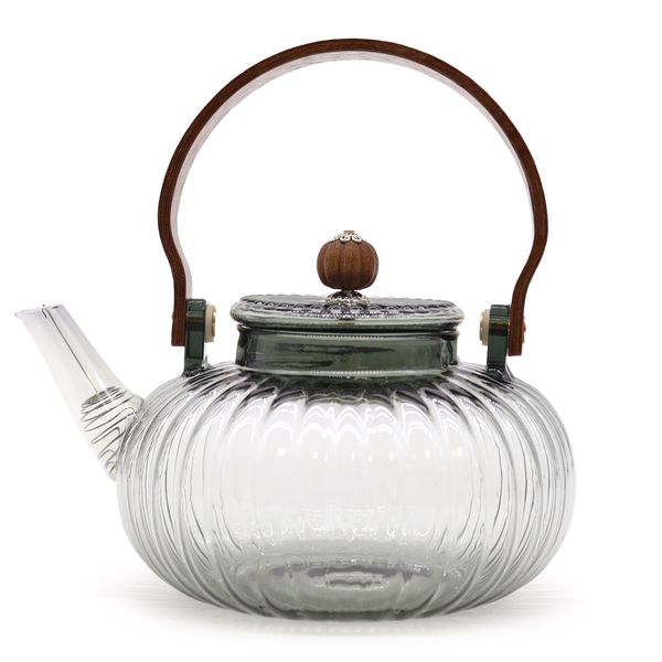 Tetera de vidrio con infusor - Perla Estriada Carbón - 950ml