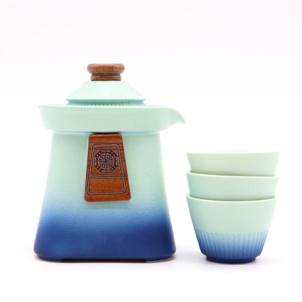 Set de tetera y tres tazas Templo - Cielo azul