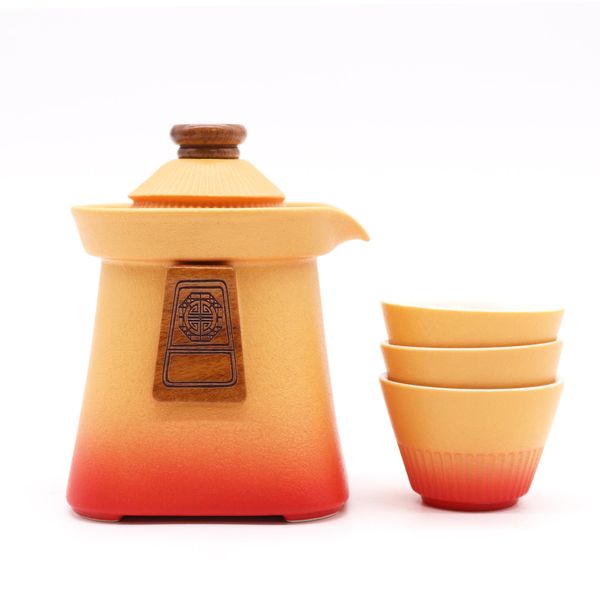 Set de tetera y tres tazas Templo - Naranja Tierra