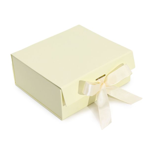 Caja de Regalo con Lazo - Mediana Cuadrada (20x18.2x8cm) - Marfil