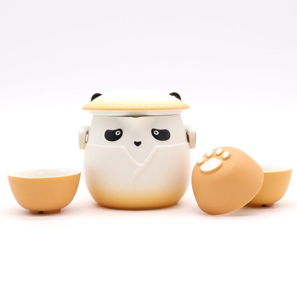 Set de tetera y tres tazas Panda - Naranja