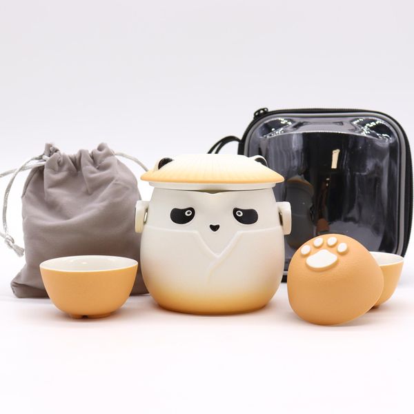 Set de tetera y tres tazas Panda - Naranja