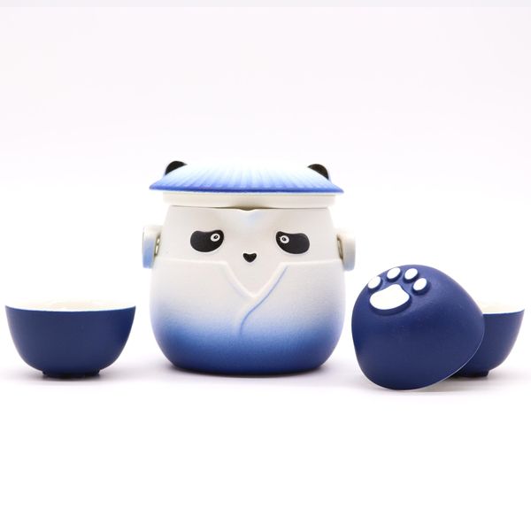 Set de tetera y tres tazas Panda - Azul Cielo