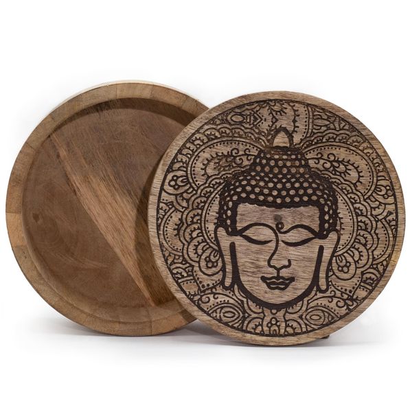 Caja Redonda Grande 17,5x7,5cm - Cara de Buda Negro