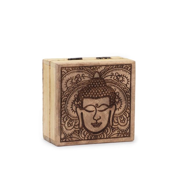 Caja cuadrada pequeña 10x10x4,2cm - Cara de Buda grabada en negro