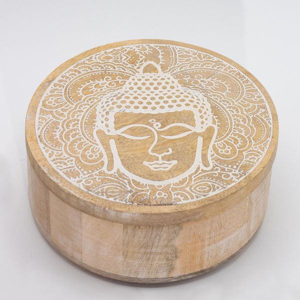 Caja Redonda Grande 17,5x7,5cm - Cara de Buda Blanco