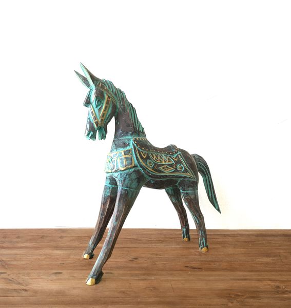 Caballo Antiguo Dorado y Turquesa - Mediano 25 cm