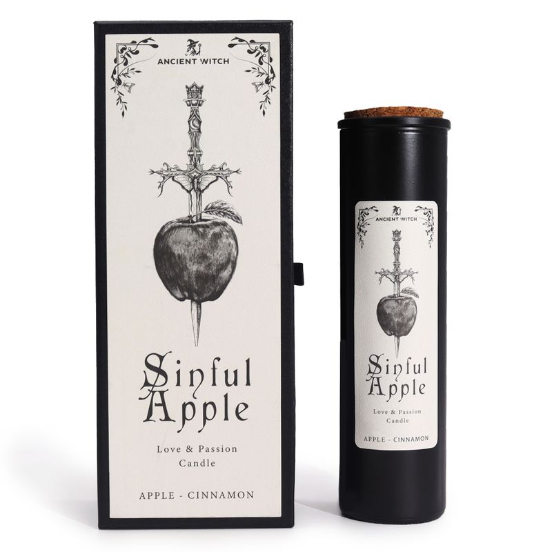 Manzana Pecaminosa, vela ritual de la bruja antigua y caja de regalo a juego, vista frontal