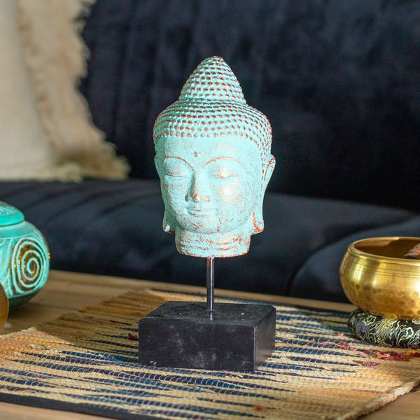 Cabeza de Buda de la Quietud sobre soporte - Cobre Verde