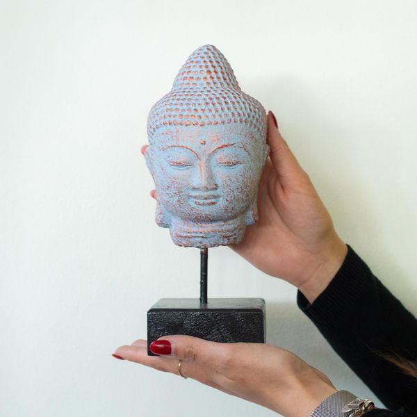 Cabeza de Buda de la Quietud sobre soporte - Cobre Azul