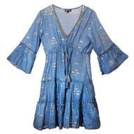 Vestido (M/L) - Nomad Sari - Diseño Peces Azul Marino y Dorado