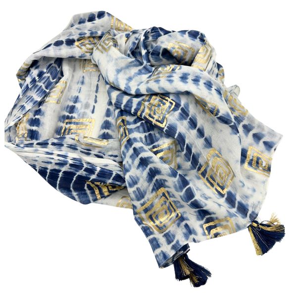 Nomad Sari - Pareo - Azul con teñido anudado y estampado en bloque