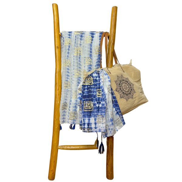 Nomad Sari - Pareo - Azul con teñido anudado y estampado en bloque