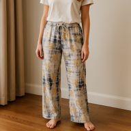 Nomad Sari  (M/L)  - Pantalones de lounge - Motivo griego en dorado y azul - Pintado a mano