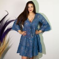 Vestido (M/L) - Nomad Sari - Diseño Peces Azul Marino y Dorado