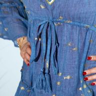 Vestido (M/L) - Nomad Sari - Diseño Peces Azul Marino y Dorado