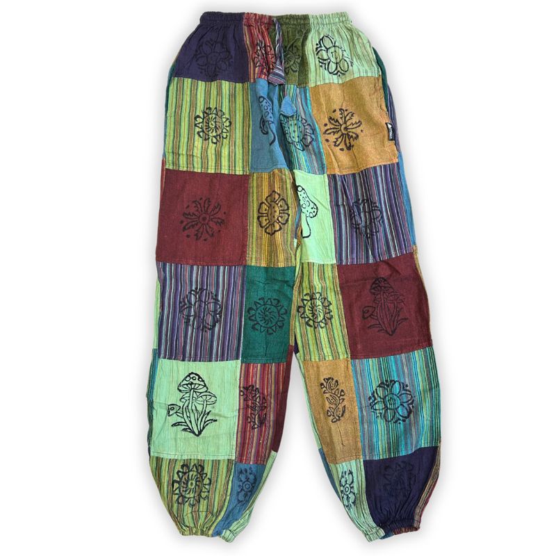 Pantalones Nomad Sari - Champiñón - Diseños de Impresión en Bloque - Tonos Verdes (105x127 cm) S/M