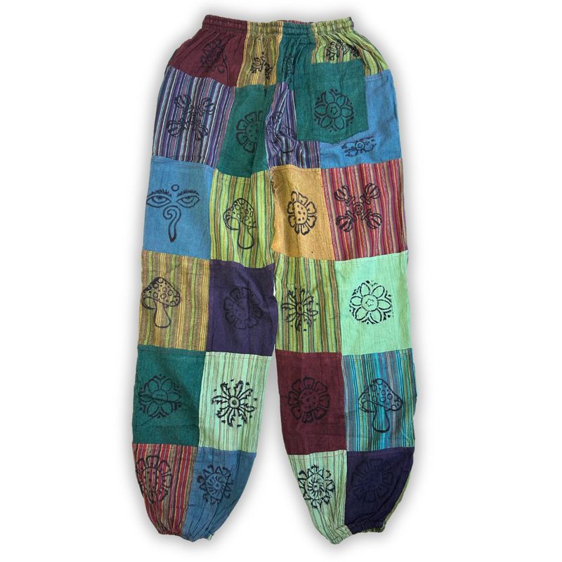 Pantalones Nomad Sari - Champiñón - Diseños de Impresión en Bloque - Tonos Verdes (105x127 cm) S/M