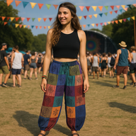 Pantalones Nomad Sari - Champiñón - Diseños de Impresión en Bloque - Tonos Morados S/M