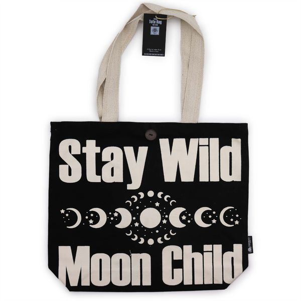 Bolso Tote Básico Icónico -Sigue siendo salvaje, hijo de la luna - Negro Natural