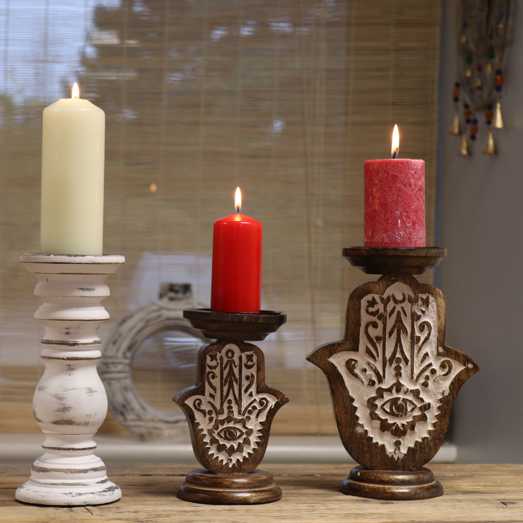 Soportes de Velas de Madera de Mango