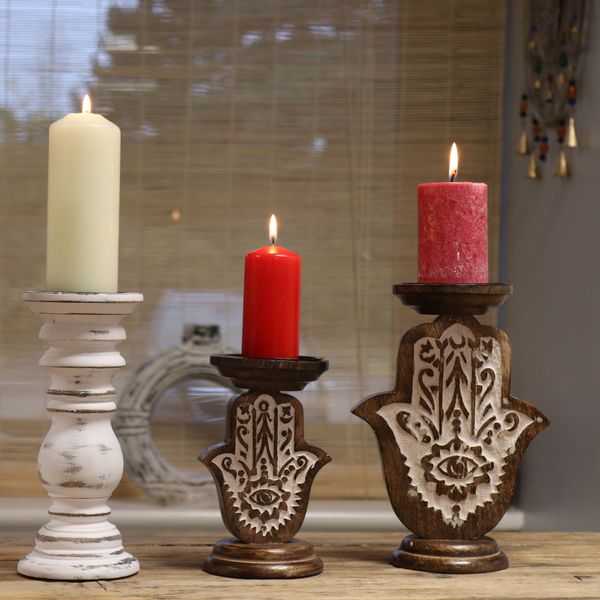 Soportes de Velas de Madera de Mango