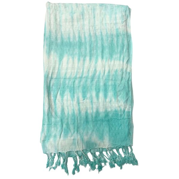 Bufanda Boho Arte de Java - Rayas y Motivo Verde Azulado (Teal)
