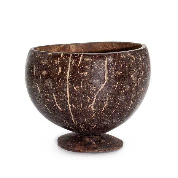 Pequeño cuenco de coco natural con soporte - pulido - uso artesanal - 9 x 10 cm