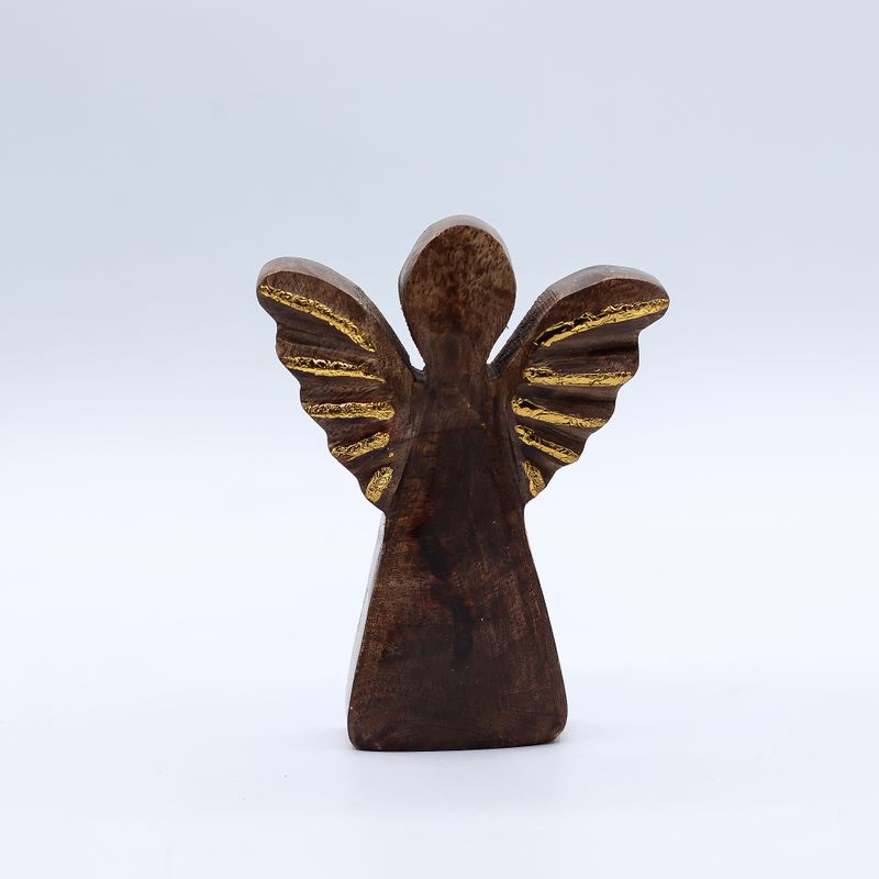 Angel de Madera de Mango Pequeño- Decoración Dorada - 12cm