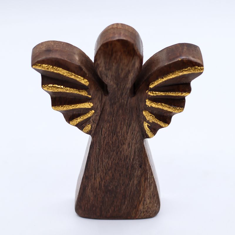 Angel de Madera de Mango Mediano - Decoración Dorada - 16cm