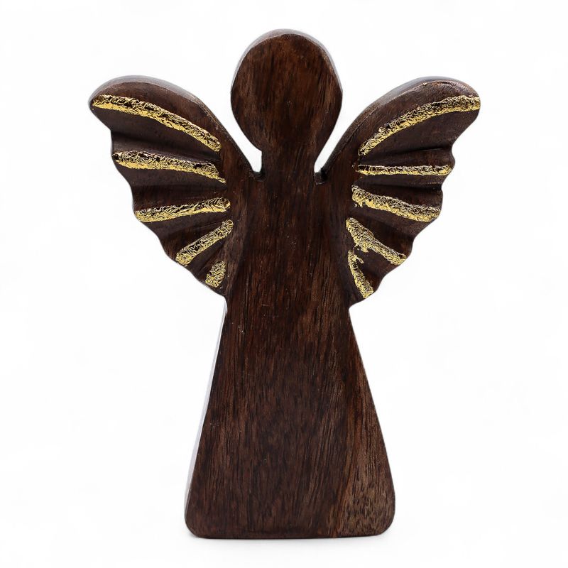 Angel de Madera de Mango Mediano - Decoración Dorada - 16cm