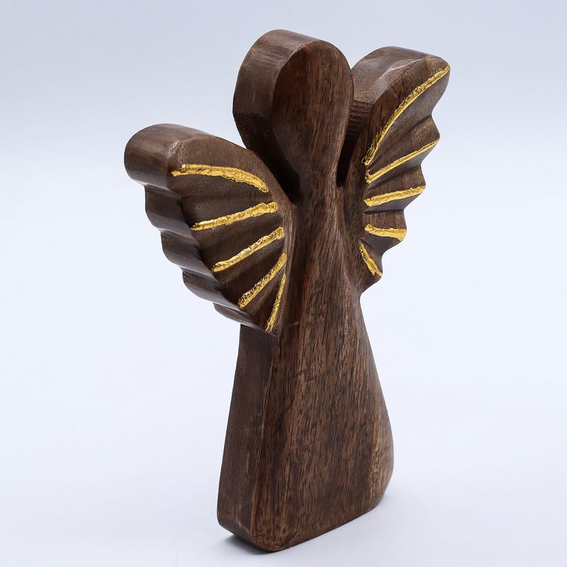 Angel de Madera de Mango grande- Decoración Dorada - 19cm