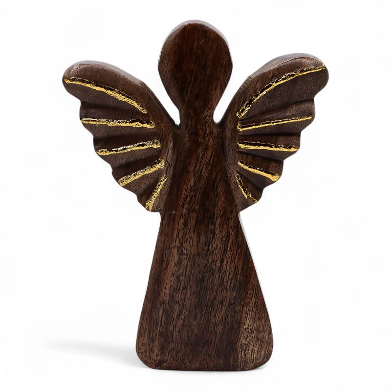 Angel de Madera de Mango grande- Decoración Dorada - 19cm