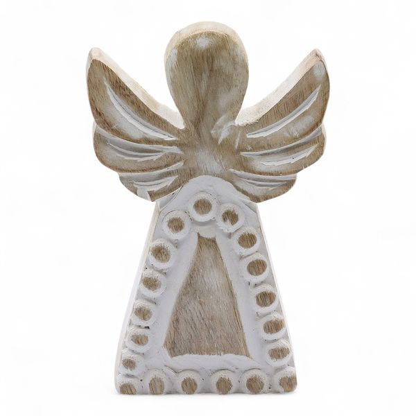 Angel de Madera de Mango - Encalado - 13cm