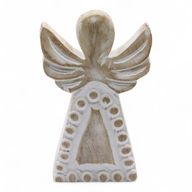 Angel de Madera de Mango - Encalado - 13cm