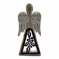 Angel de Madera de Mango - Encalado con Recorte de Hierro - 18cm