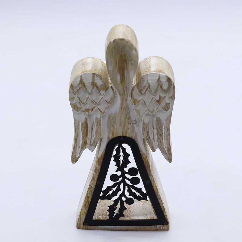 Angel de Madera de Mango - Encalado con Recorte de Hierro - 18cm